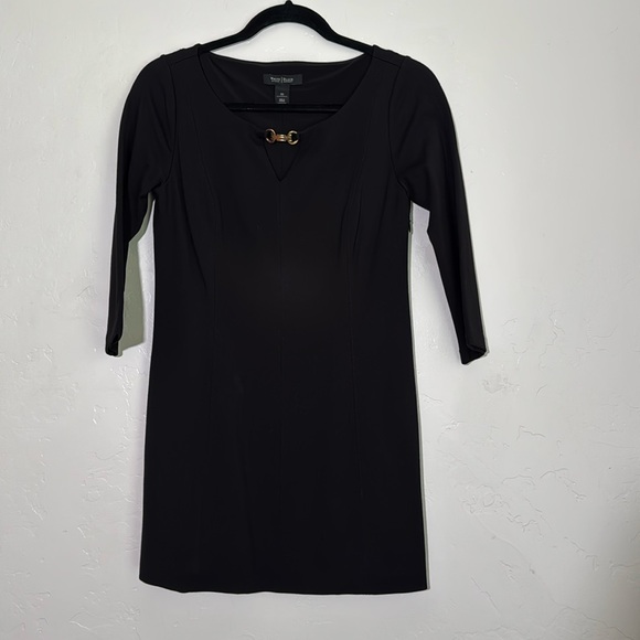 White House Black Market Dresses & Skirts - White House Black Market Black Mini Dress with Gold Accent